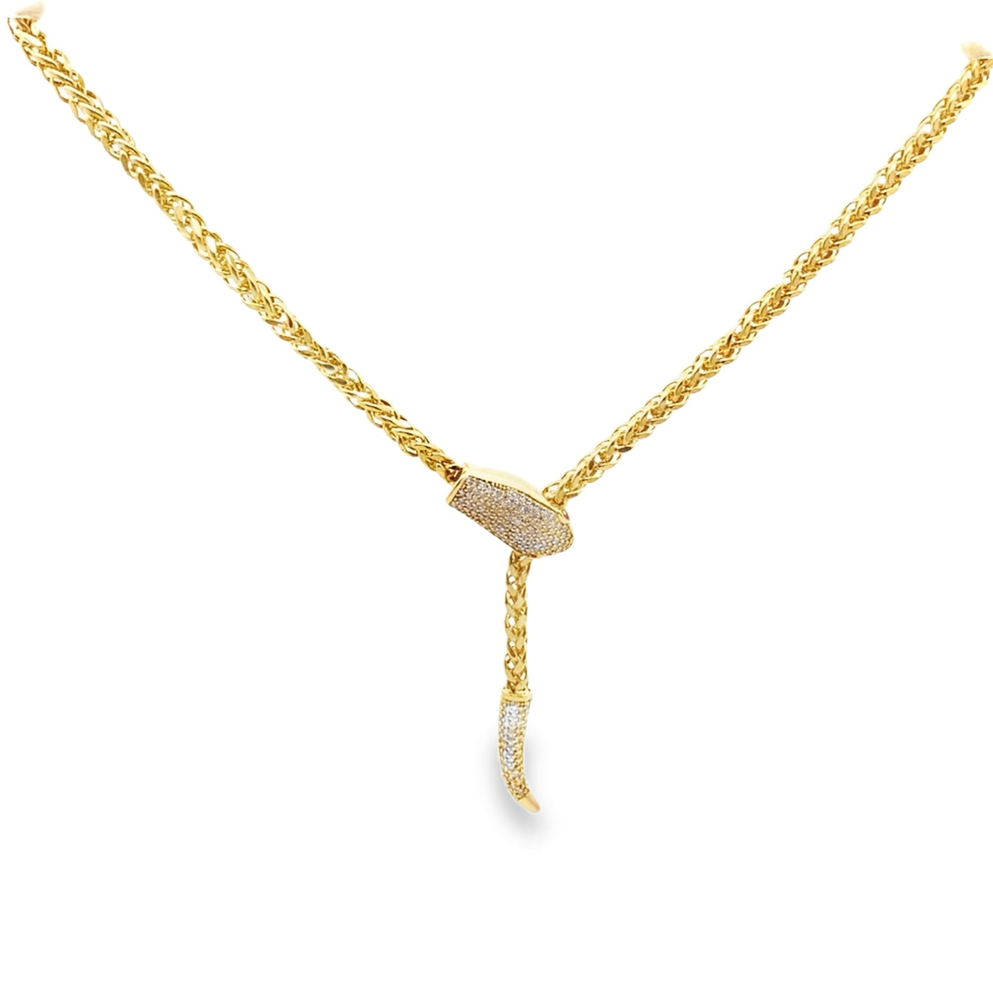 Adjustable Snake Chain Necklace in 14K Yellow Gold with Ruby and Diamonds