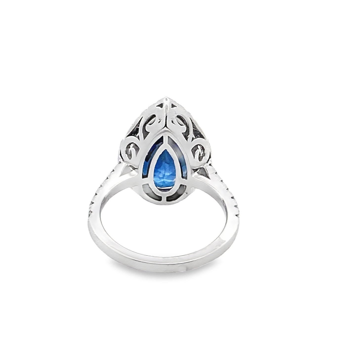 Pear-Shape Sapphire Ring with a Diamond Halo in 14K White Gold