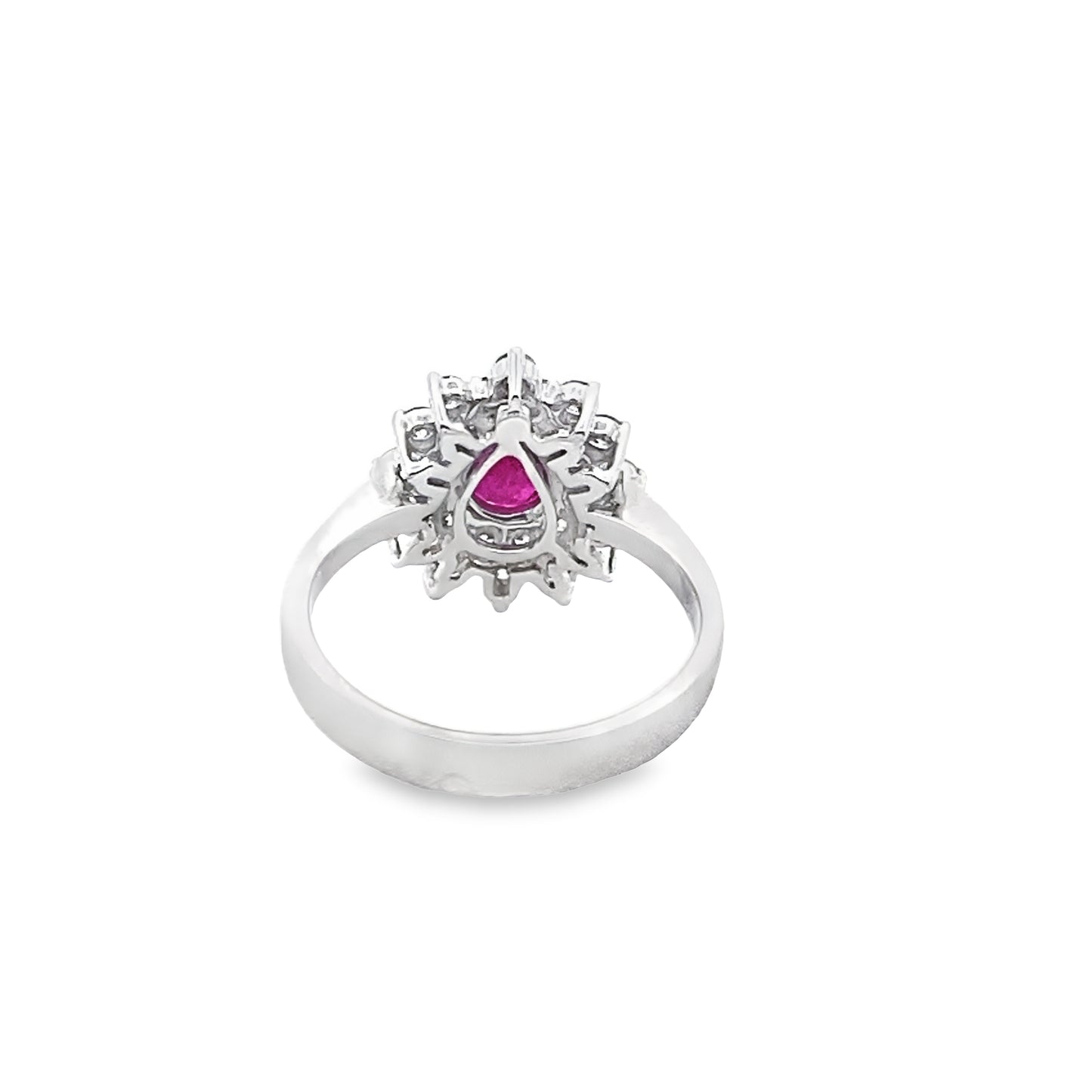 Pear-Cut Ruby Ring with Diamond Halo in 18K White Gold
