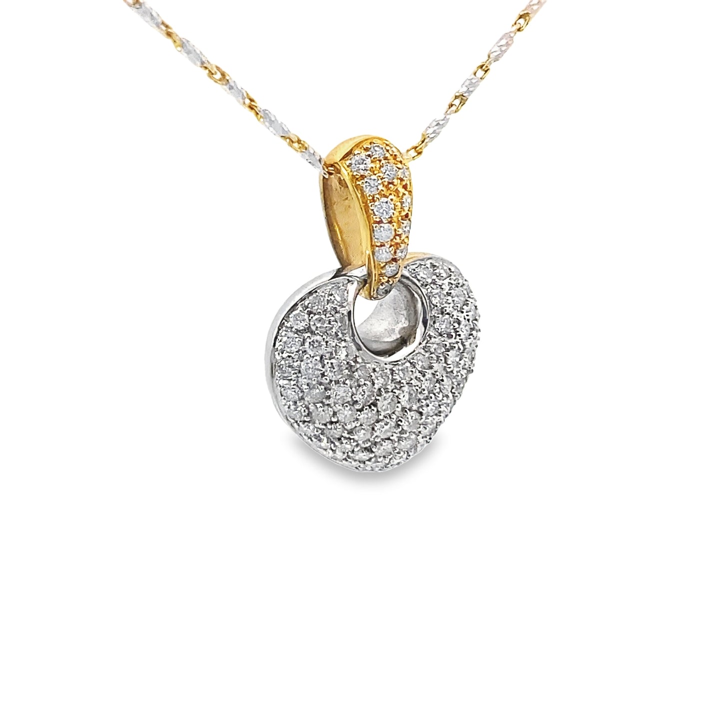 Two Tone Diamond Heart Pendant Necklace in 18K Yellow and White Gold