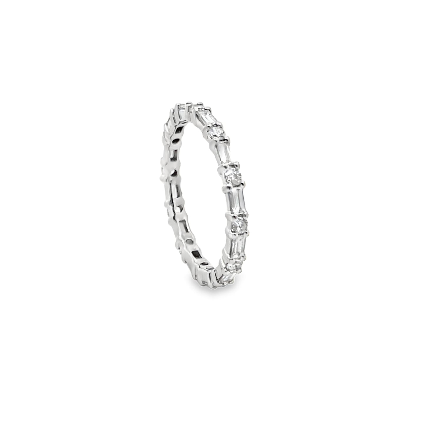 Baguette-Cut and Round-Cut Diamond Eternity Ring in 14K White Gold