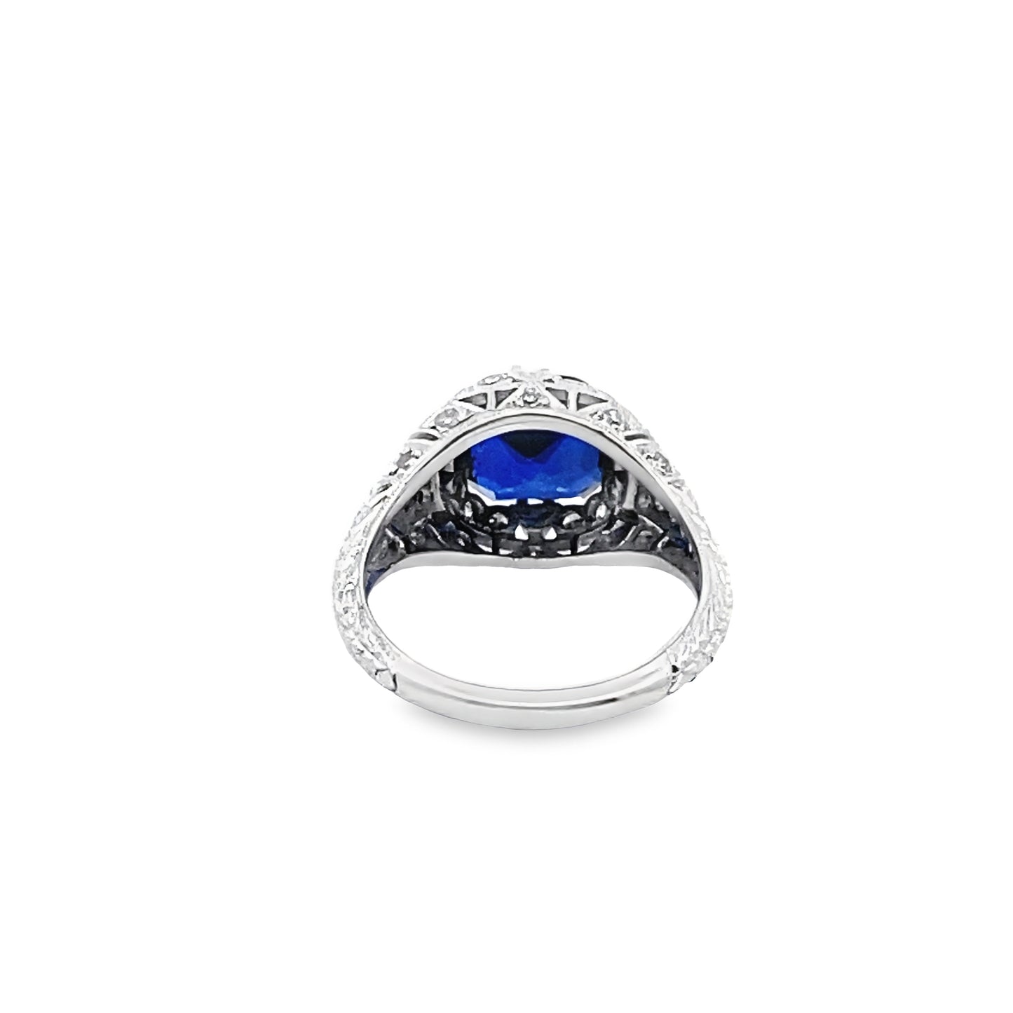 Cushion-Cut Sapphire and Diamond Ring in Platinum