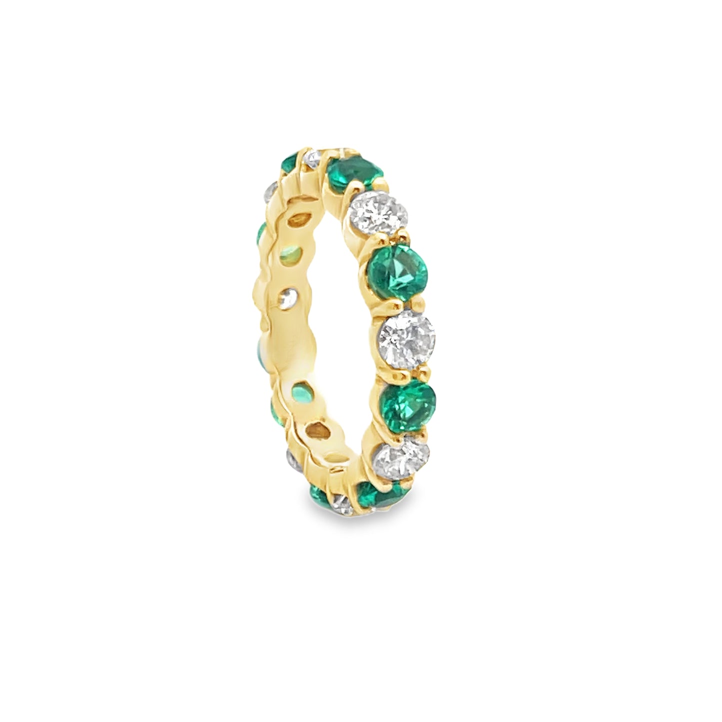 Alternating Round-Cut Emerald and Diamond Eternity Ring in 14K Yellow Gold