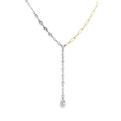 Bezel-Set Round Brilliant-Cut Diamond Necklace in 14K White and Yellow Gold