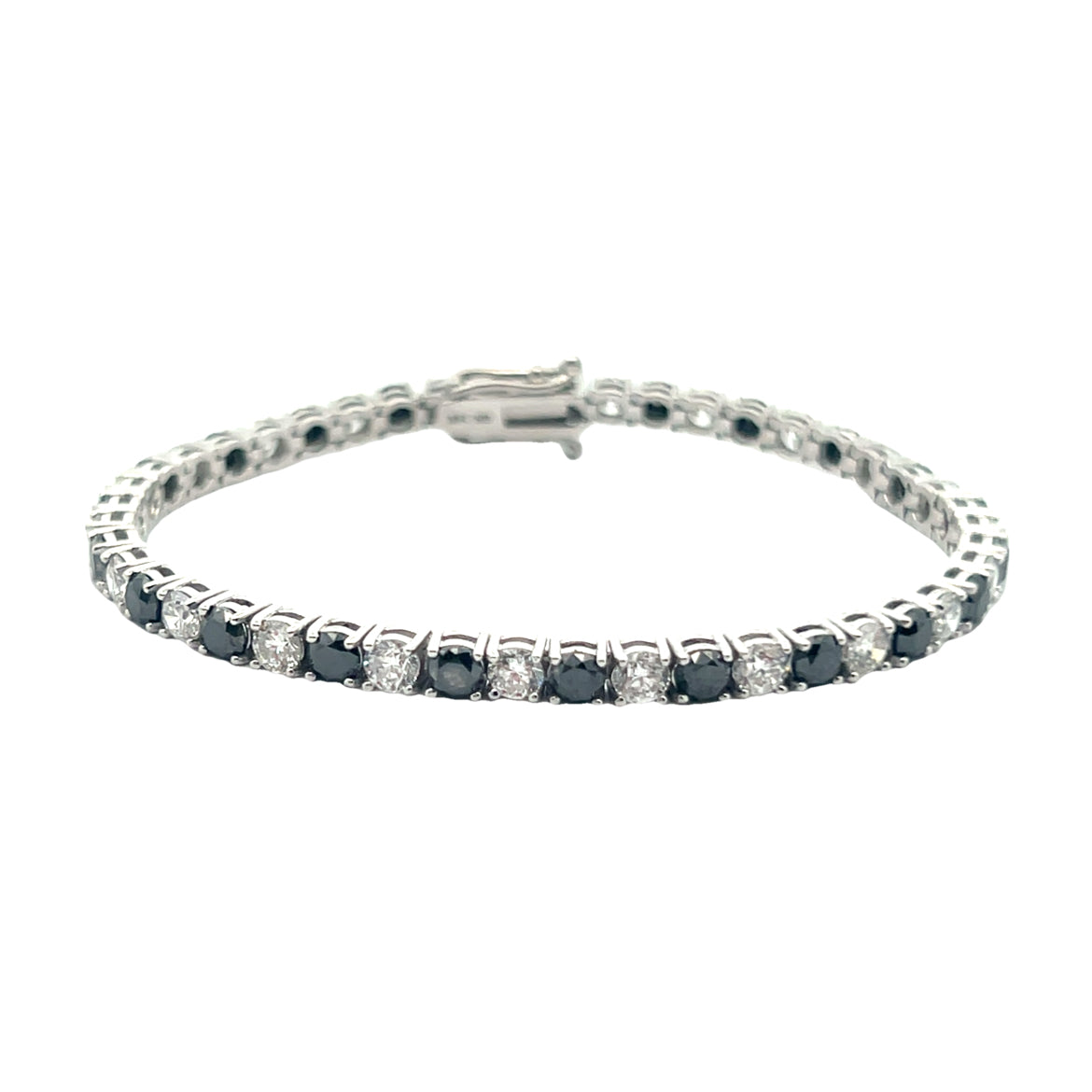 Black and White Diamond Tennis Bracelet in 14K White Gold