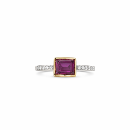 Pink Tourmaline Two-Tone Diamond Ring – 14K Gold