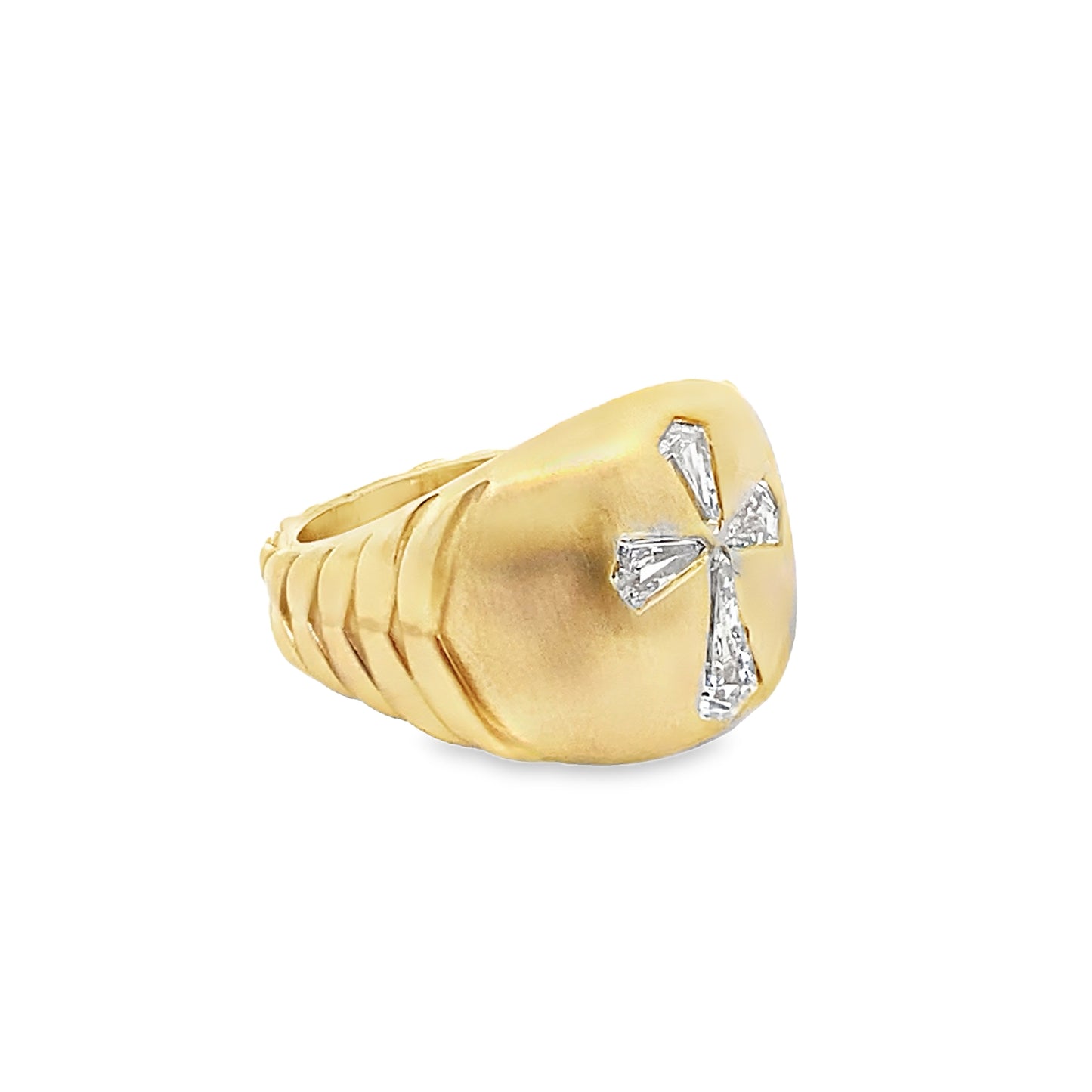 Kite-Cut Diamonds in Cross Shaped 14K Solid Yellow Gold Men’s Ring