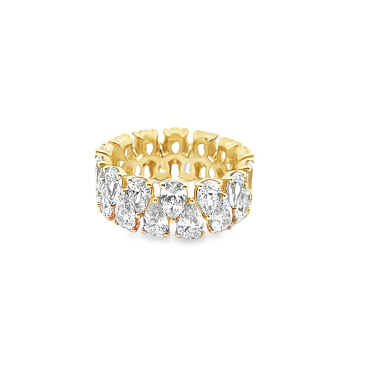 Pear-Cut Double Row Diamond Eternity Band in 14K Yellow Gold