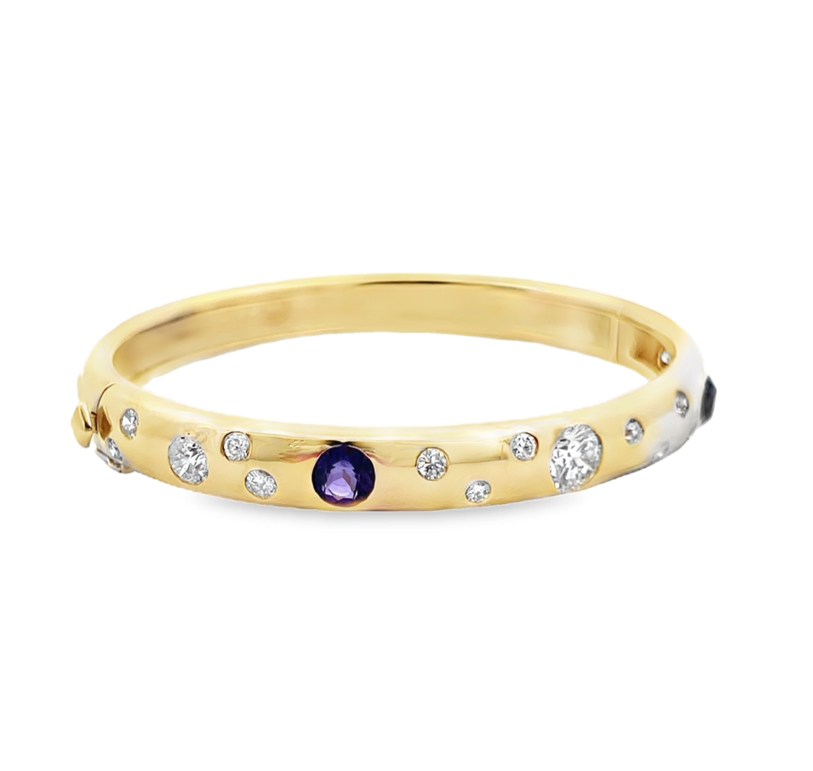 Amethyst and Diamond 14K Gold Bangle Bracelet