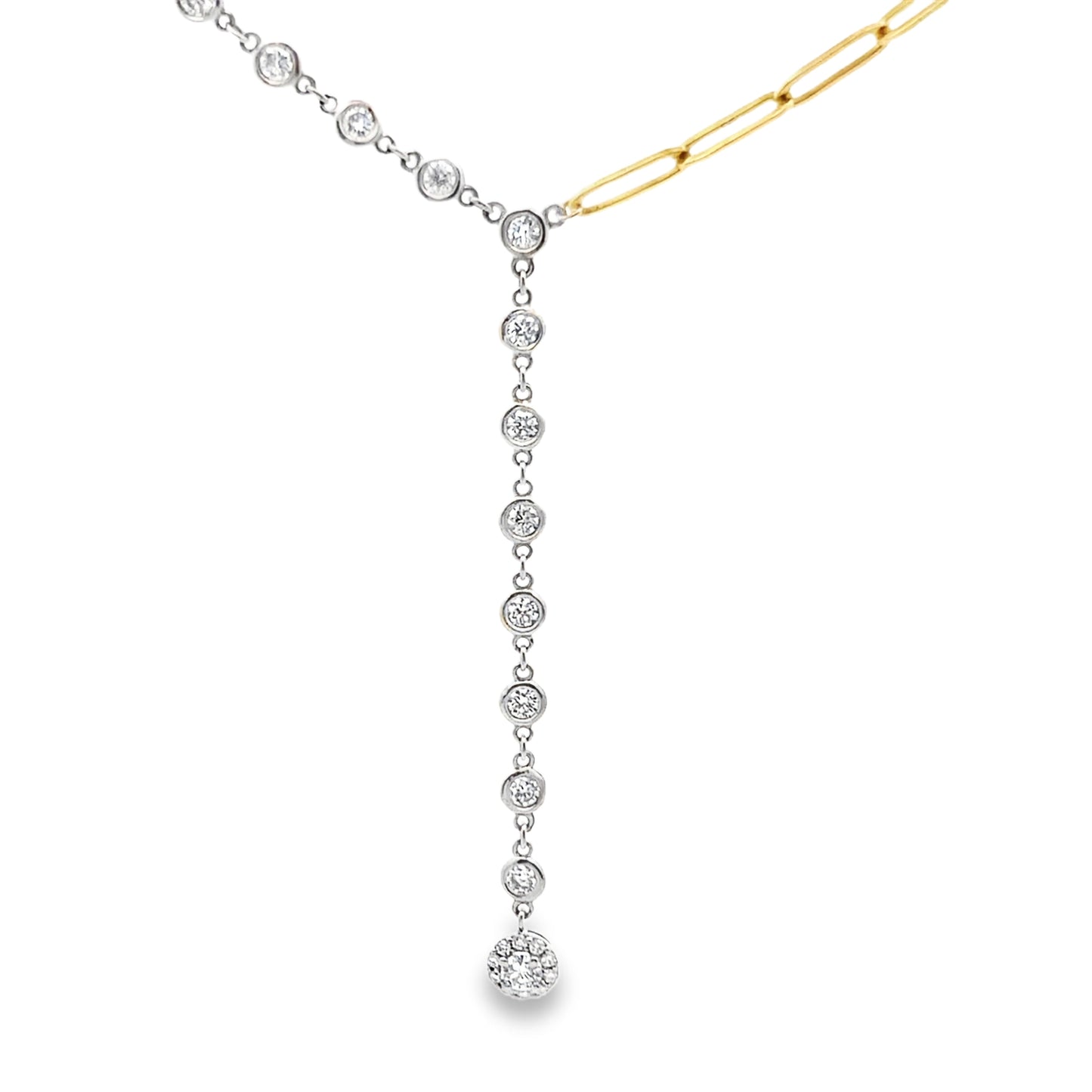 Bezel-Set Round Brilliant-Cut Diamond Necklace in 14K White and Yellow Gold