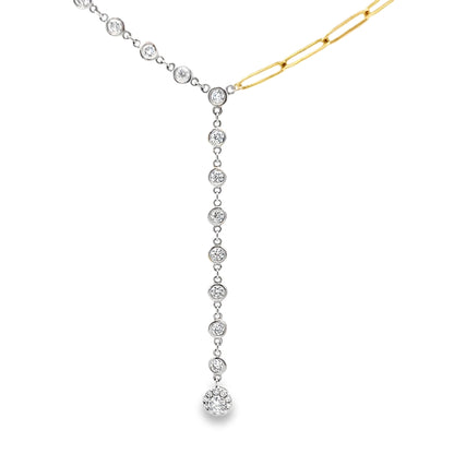 Bezel-Set Round Brilliant-Cut Diamond Necklace in 14K White and Yellow Gold