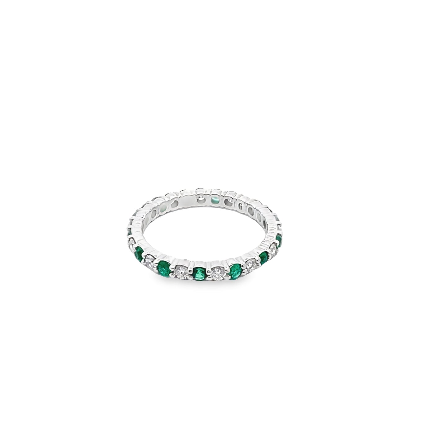 Inside-Out Alternating Emerald and Diamond Hoop Earrings in 14K White Gold