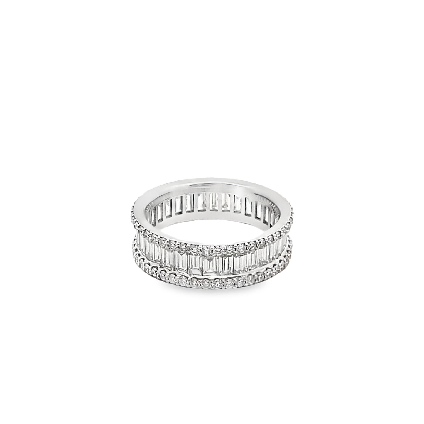 Channel Set Baguette-Cut and Round-Cut Diamonds Ring in 14K White Gold