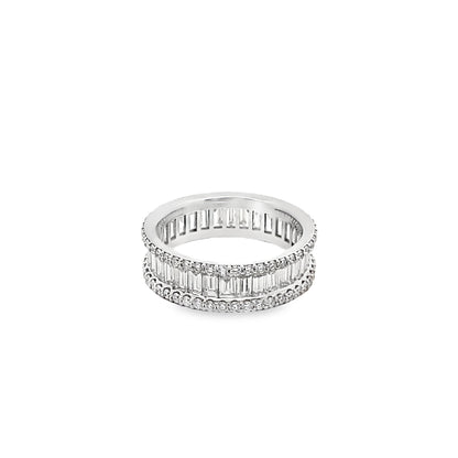 Channel Set Baguette-Cut and Round-Cut Diamonds Ring in 14K White Gold