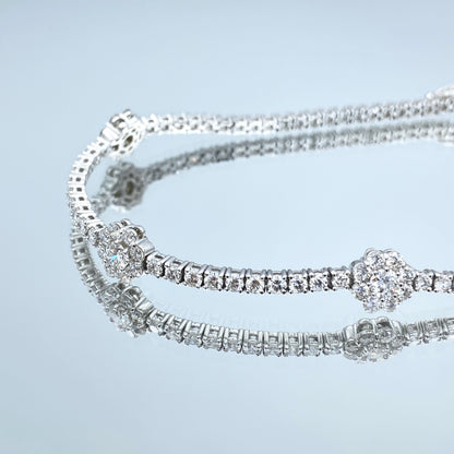 Floral Design Diamond Tennis Bracelet 14K White Gold - L and L Jewelry