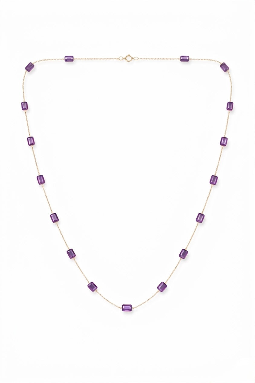 Amethyst Station Necklace in 14K Yellow Gold