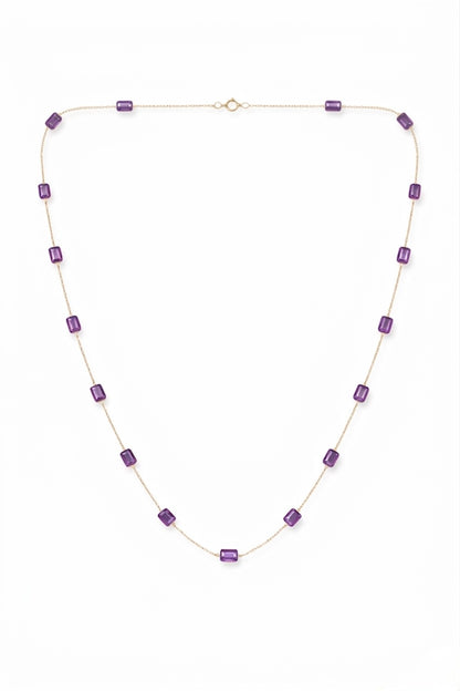 Amethyst Station Necklace in 14K Yellow Gold