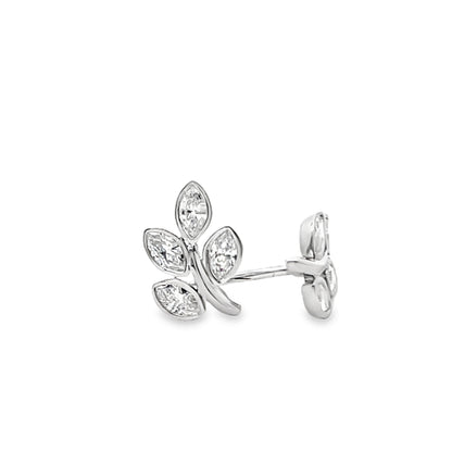 Marquise Diamond Leaf Bezel Earring Stud in 14K White Gold