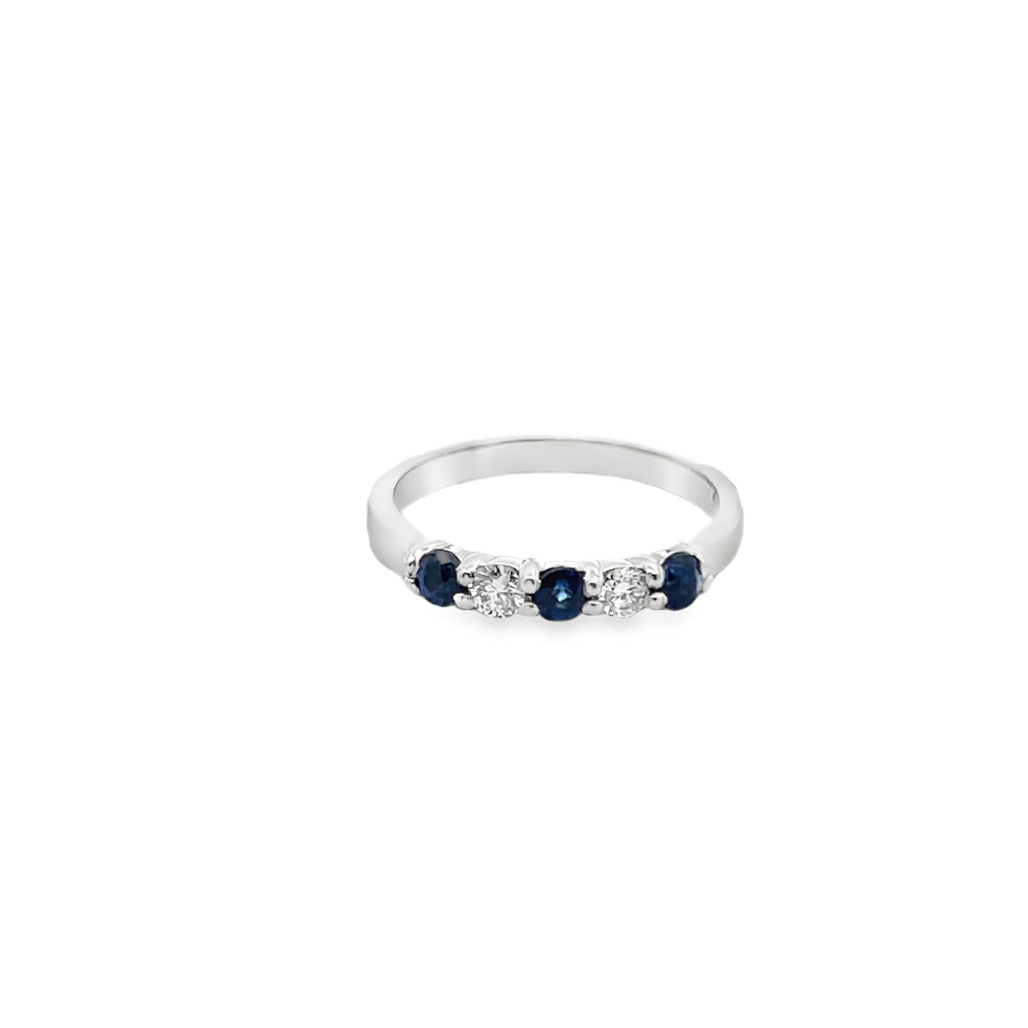 Five-Stone Halfway Round-Cut Sapphire, Ruby and Diamond Ring in 14K Gold