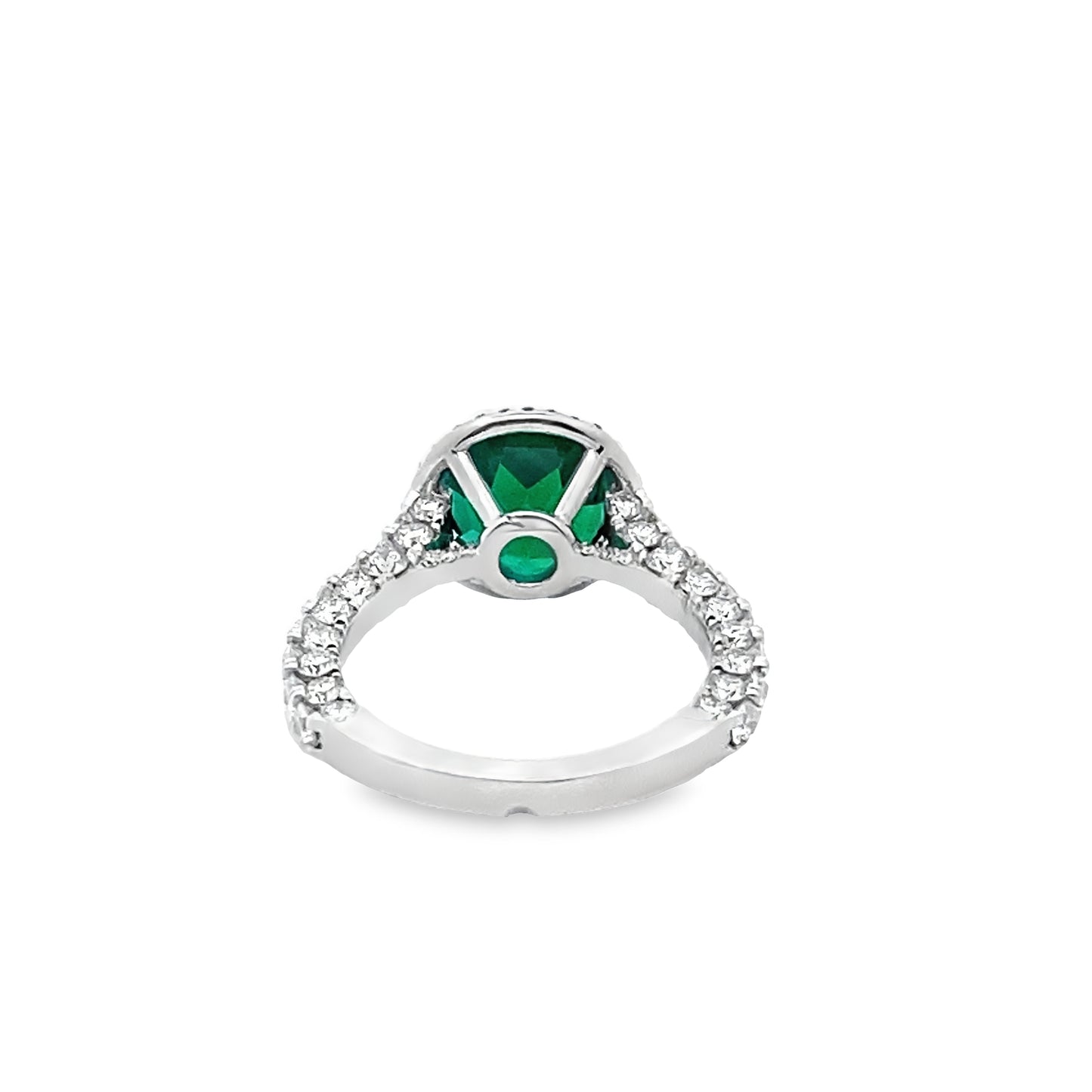 Round-Cut Emerald and Diamond Ring in 14K White Gold