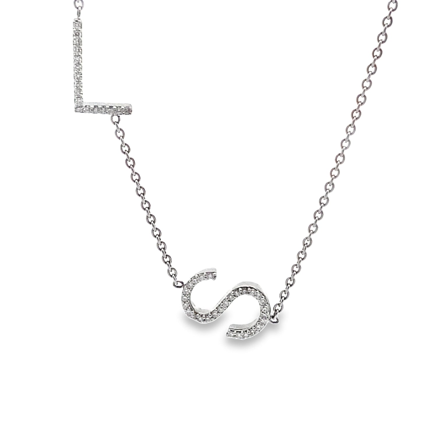 LKS Initial Diamond Necklace in 14K Yellow and White Gold