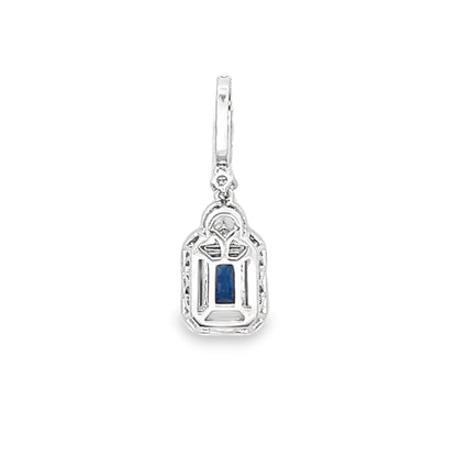 Emerald-Cut Sapphire Pendant with Diamond Halo in 18K White Gold
