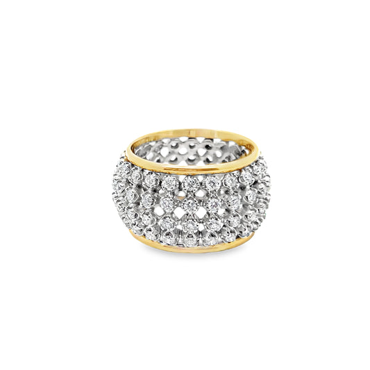 Wide Four Row Round-Cut Diamond Ring in 14K Yellow and White Gold