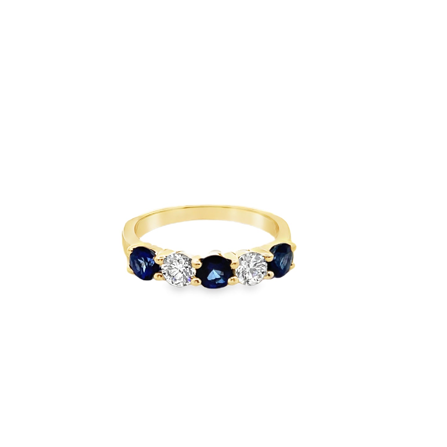 Five-Stone Halfway Round-Cut Sapphire, Ruby and Diamond Ring in 14K Gold