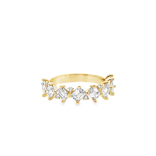 Emerald Cut and Round Cut Diamond Halfway Band in 14K Yellow Gold