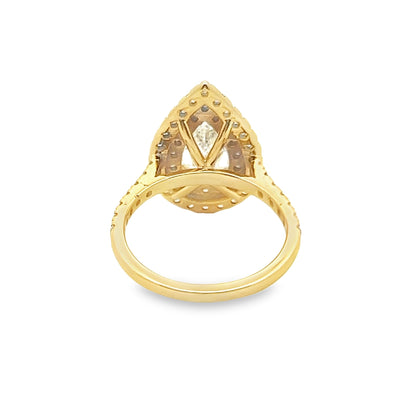 Pear Shaped Double Halo Diamond Engagement Ring in 14K Yellow Gold