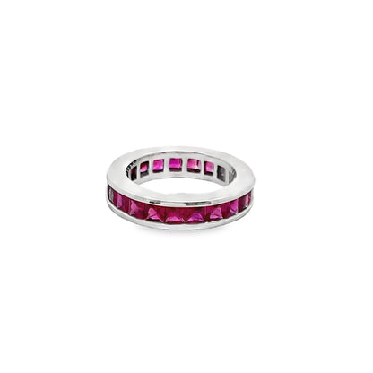 Channel Set Princess-Cut Ruby Eternity Ring in 14K White Gold