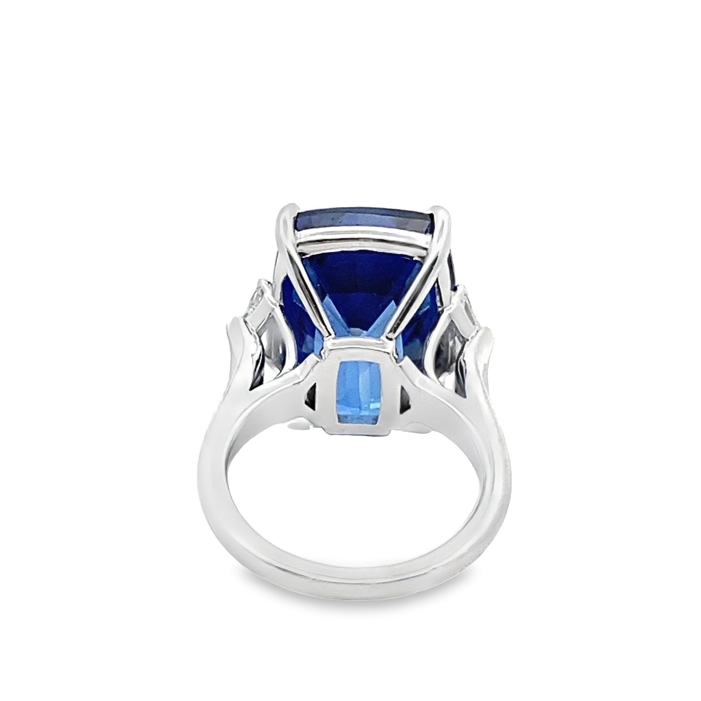 Blue Sapphire Ring with Diamond in 14K White Gold