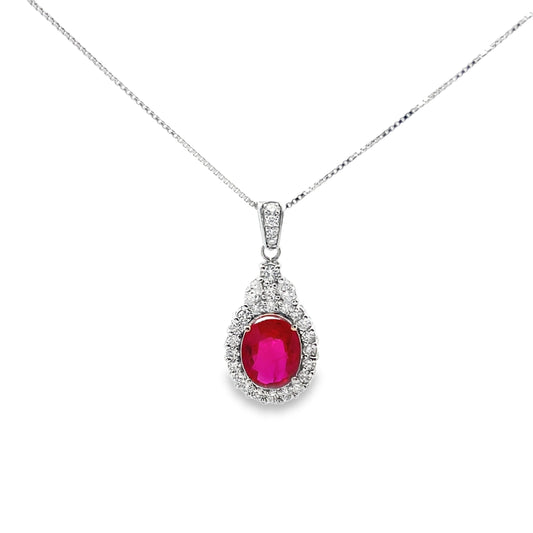 Ruby and Diamond 14K White Gold Pendant Necklace