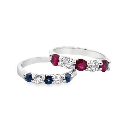 Five-Stone Halfway Round-Cut Sapphire, Ruby and Diamond Ring in 14K Gold