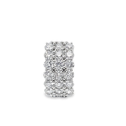 Three Row Round-Cut Diamond Statement Ring in Platinum