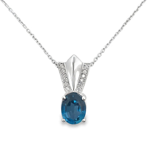 Blue Topaz and Diamond Pendant in 14K White Gold