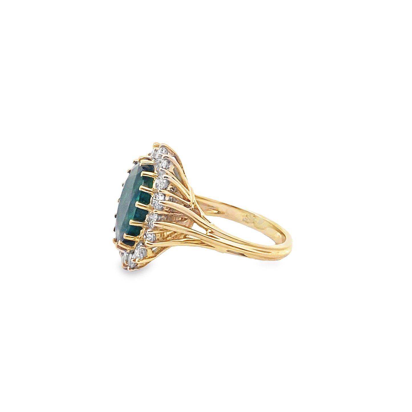 Emerald and Diamond Halo Ring in 14K Yellow Gold