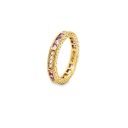 Sapphire and Diamond Eternity Ring in 14K Yellow Gold