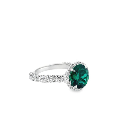 Round-Cut Emerald and Diamond Ring in 14K White Gold