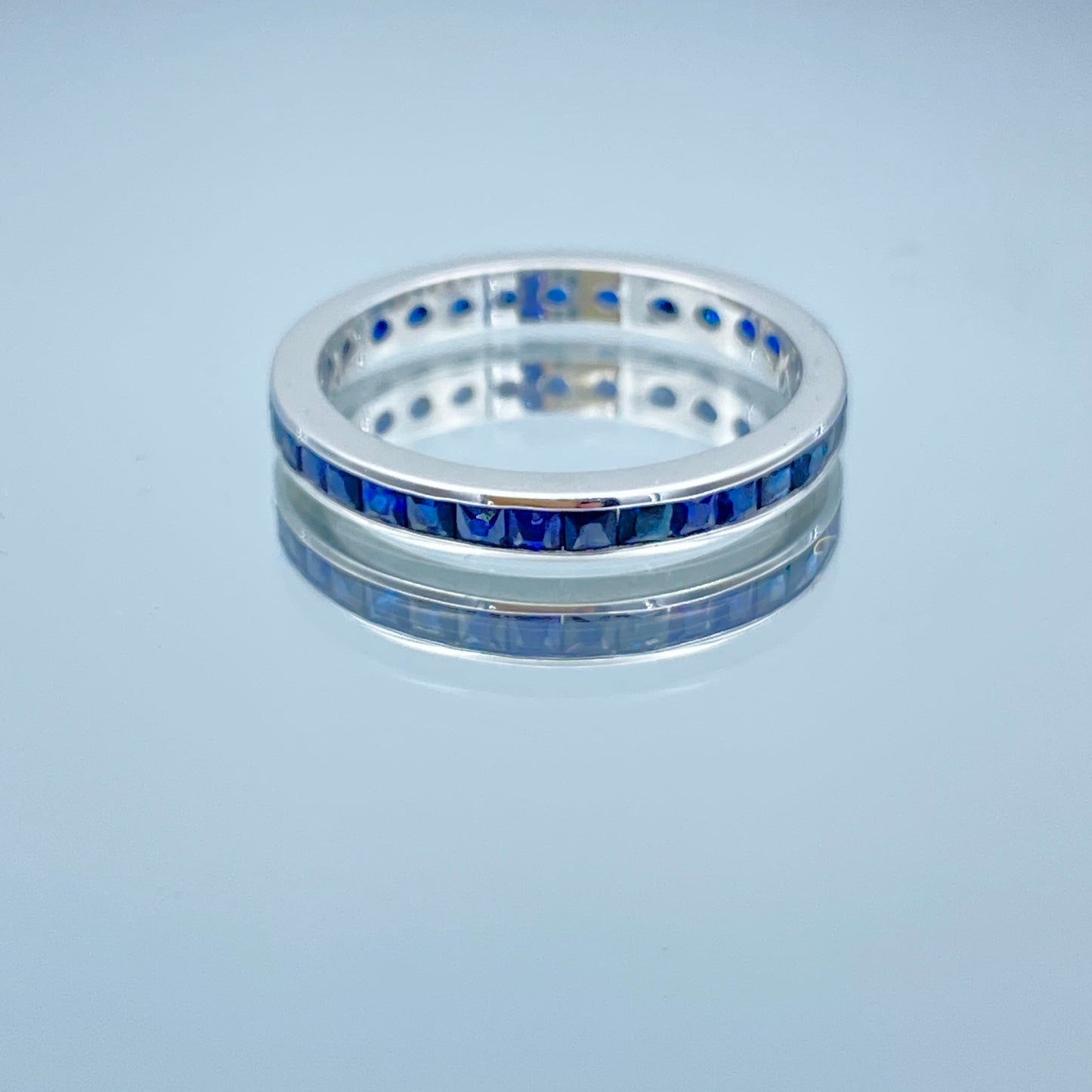 Channel Set Princess-Cut Sapphire Eternity Ring in 14K White Gold