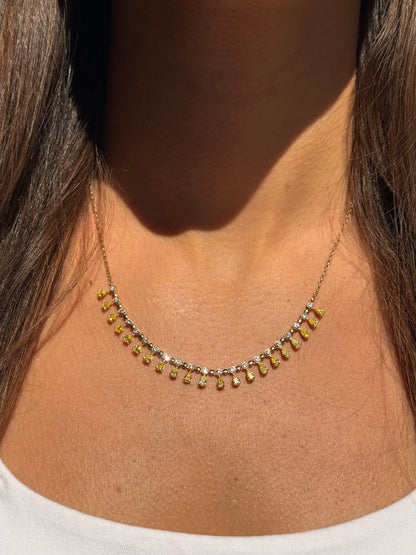 Pear Cut Yellow Diamond Necklace in 14K Yellow Gold