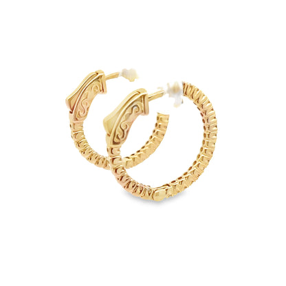 Round Brilliant-Cut Diamond Huggie Hoop Earrings in 14K Yellow and White Gold