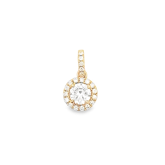 Round Brilliant Cut Diamond Pendant with Halo in 18K Yellow Gold