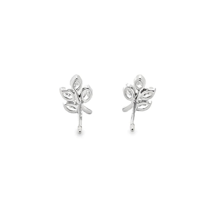 Marquise Diamond Leaf Bezel Earring Stud in 14K White Gold