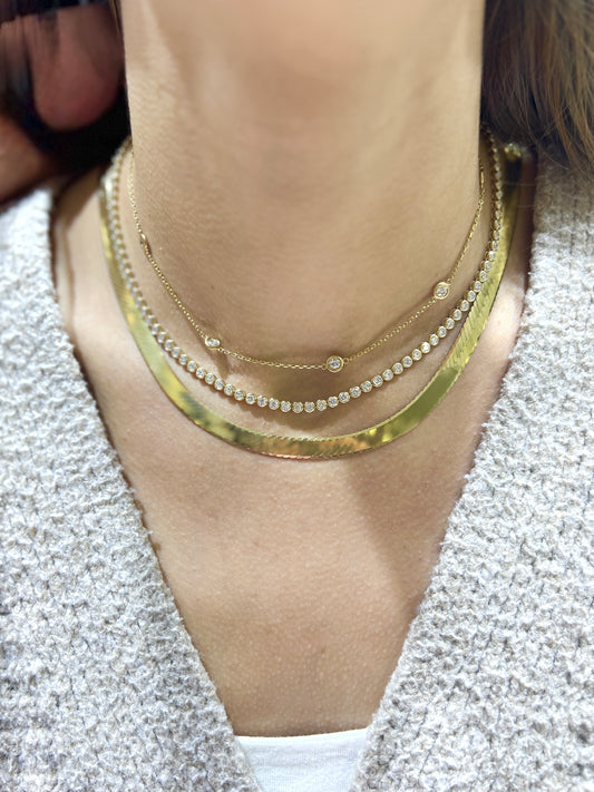 Bezel Setting Diamond Tennis Necklace in 14K YellowGold