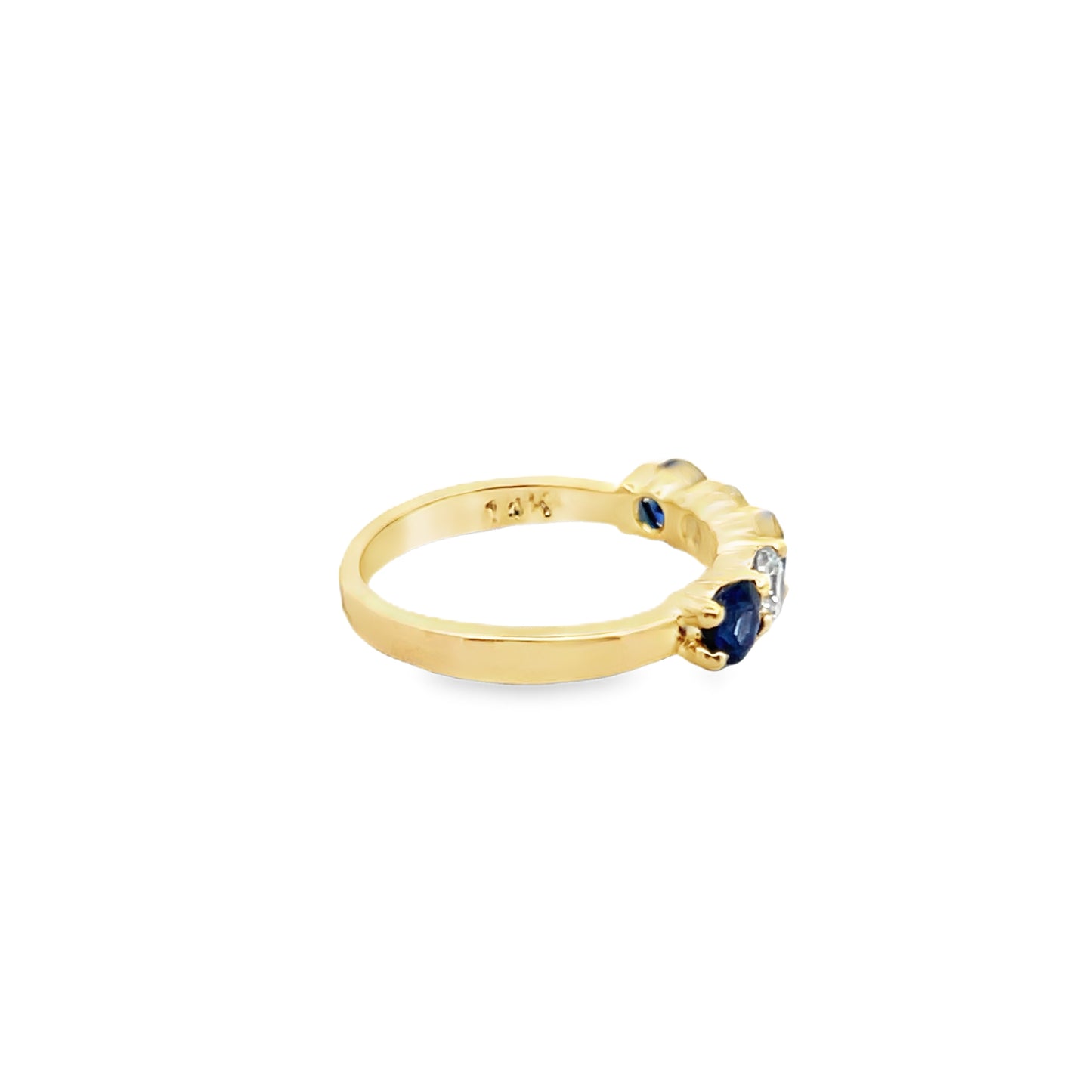 Five-Stone Halfway Round-Cut Sapphire, Ruby and Diamond Ring in 14K Gold