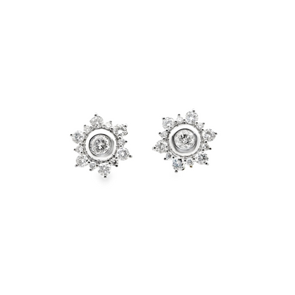 Floral Halo Jacket Diamond Stud Earrings in 14K White Gold
