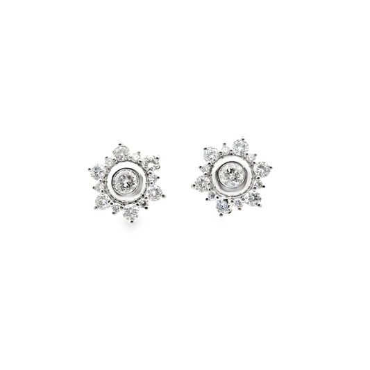 Floral Halo Jacket Diamond Stud Earrings in 14K White Gold