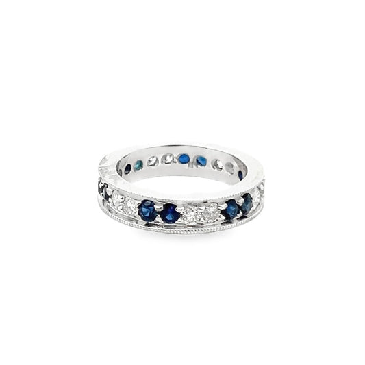 Channel-Set Sapphire and Diamond Eternity Band in 14K White Gold