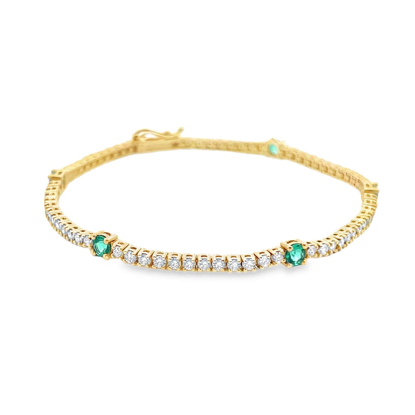 Alternating Round Diamond and Emerald Tennis Bracelet in 14K Yellow Gold